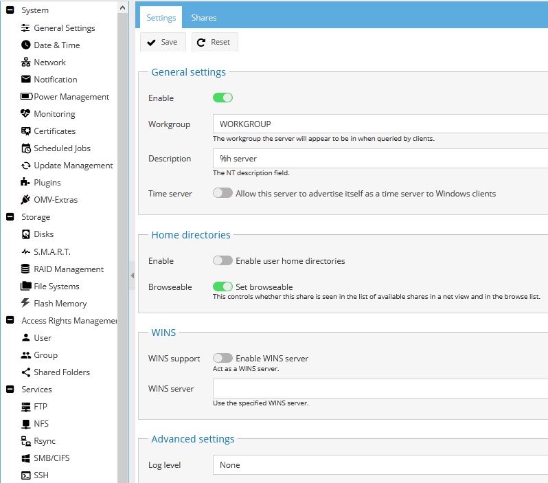 configuring SMB in openmediavault