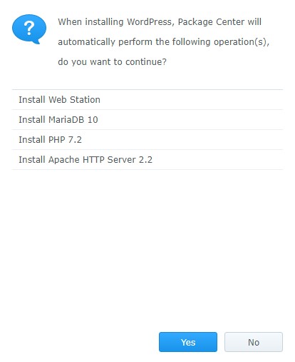 wordpress synology nas package dependencies that must be installed