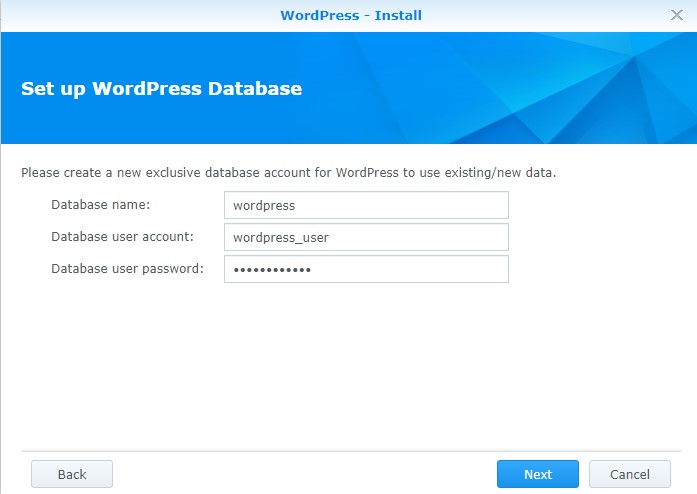 wordpress synology nas user and password