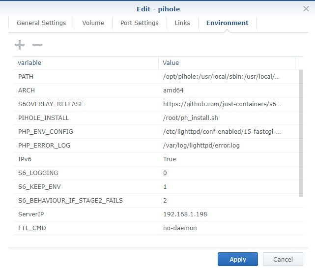 docker synology nas environment variables