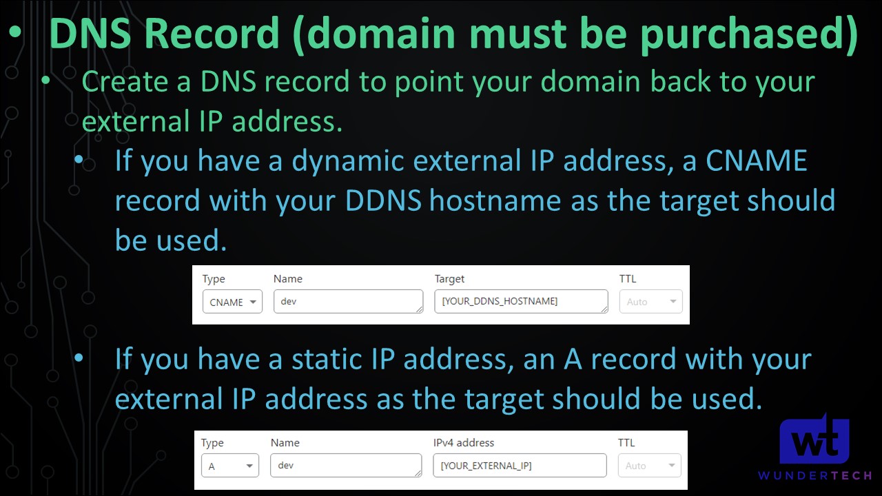 creating a dns record which will allow you to point your domain back to the location where your synology nas exists