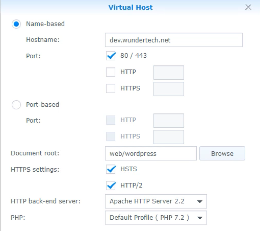 wordpress website virtual host creation