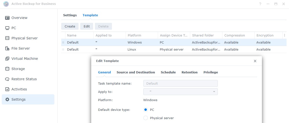 active backup for business windows settings