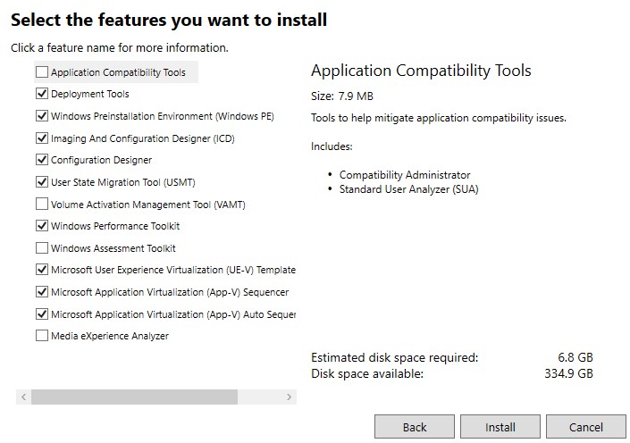 selected features you want to install for the USB device