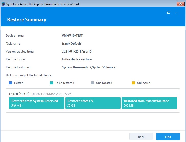 confirming settings that will be restored