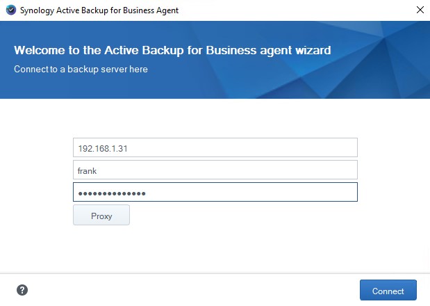 active backup for business windows - synology nas connection