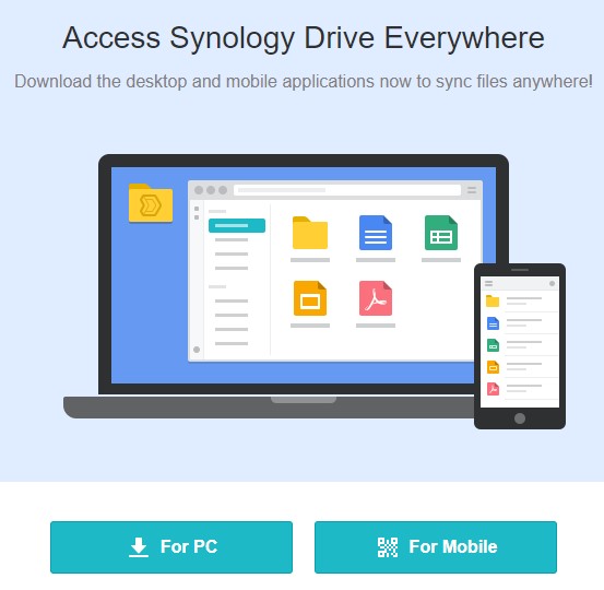 download the PC synology drive client or the mobile client via QR code
