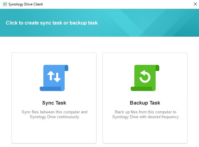 setting up either a sync task or backup task