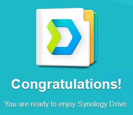 synology drive congratulations page showing the application is fully configured