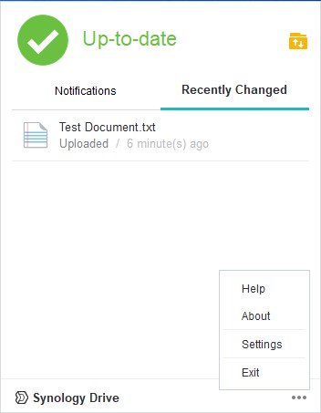 synology drive windows task showing the file was uploaded properly