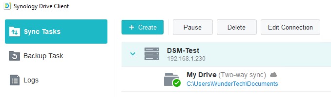 synology drive sync tasks currently configured