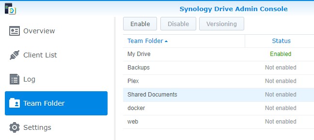 synology drive team folder enabling