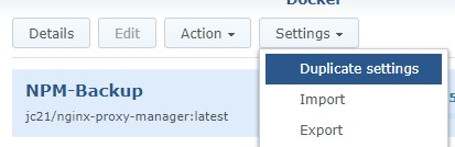 update docker containers synology - duplicate settings of container