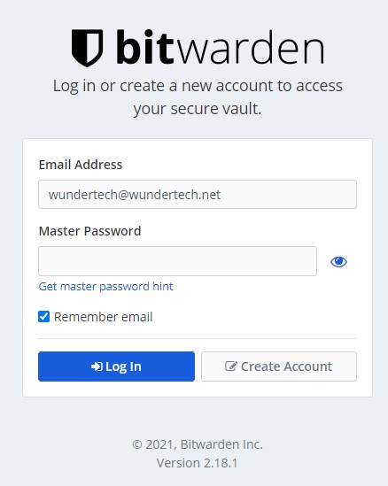 bitwarden container login