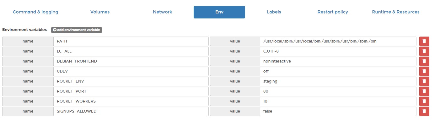 modifying the environment variables in portainer