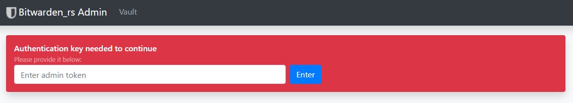vaultwarden authentication with admin token