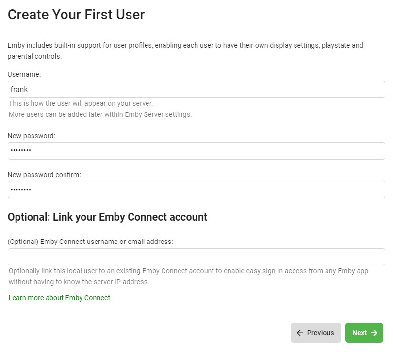 emby user account creation