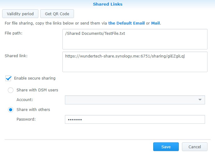 share files synology nas using the shared links dialogue 