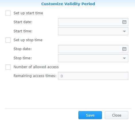 share files synology nas - validty period to set up a start, stop, or total allowed access count