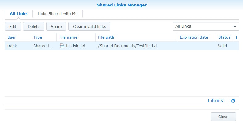 shared links manager to see files that were shared