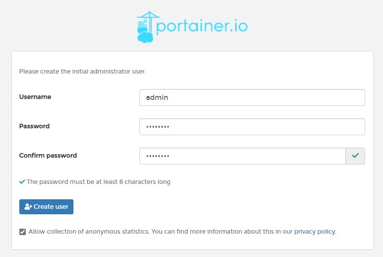 synology nas portainer - creating a portainer user