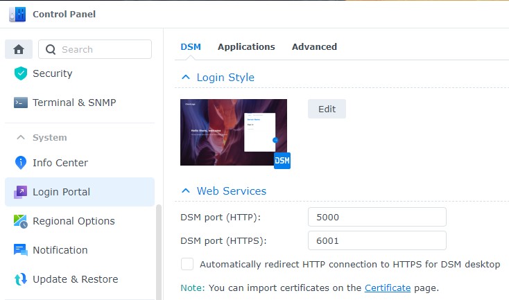 login portal HTTP and HTTPS ports