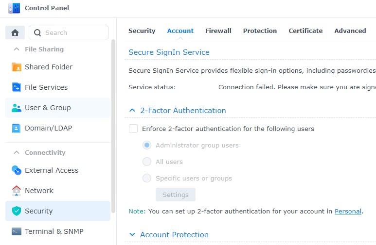 secure synology nas - enforcing two-factor authentication