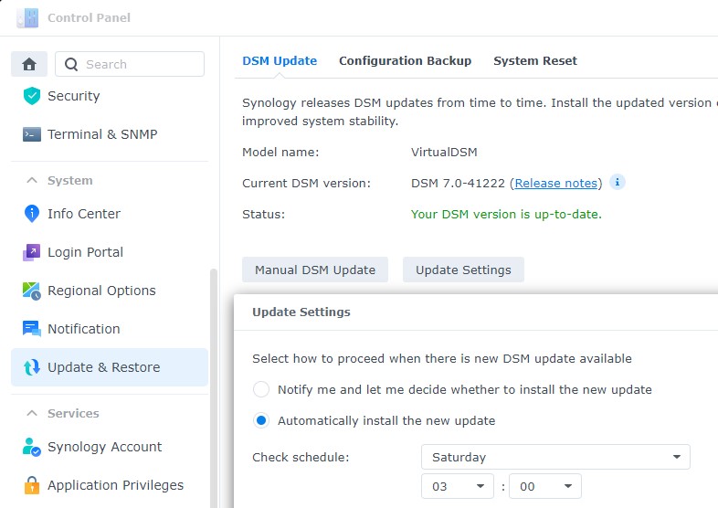 how to set up dsm updates automatically