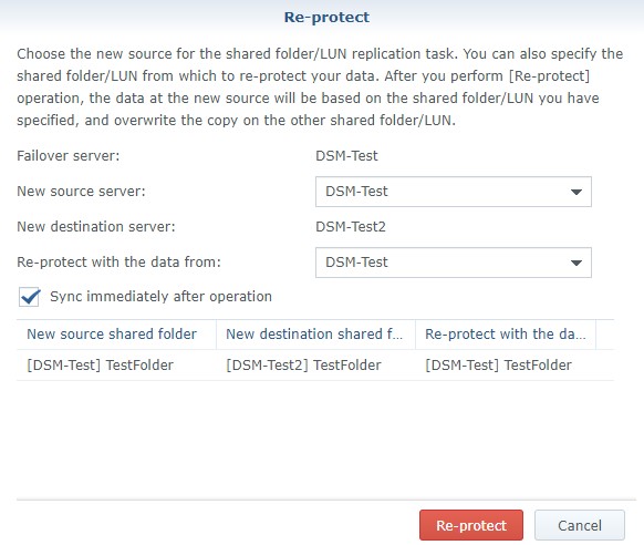 re-protecting a synology nas after it has failed