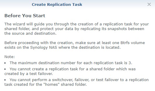 synology nas snapshot replication - replication task settings