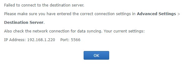 failed to connect to destination error