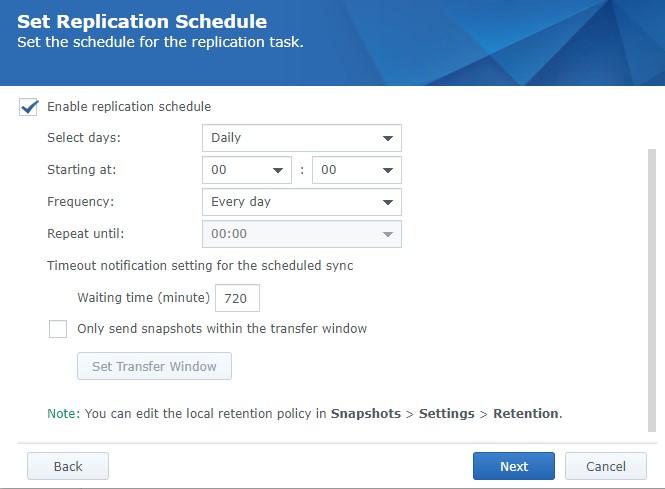 schedule of when the replication task should run