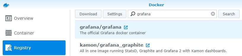 grafana synology nas - downloading the container