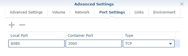 port settings for the grafana container