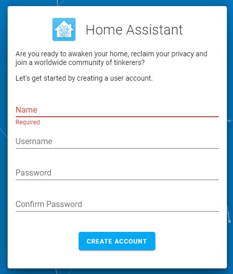 navigating to the ip address and registering an account in home assistant.