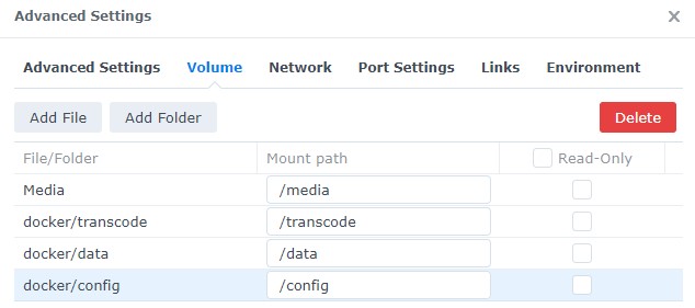 synology nas plex docker volume settings