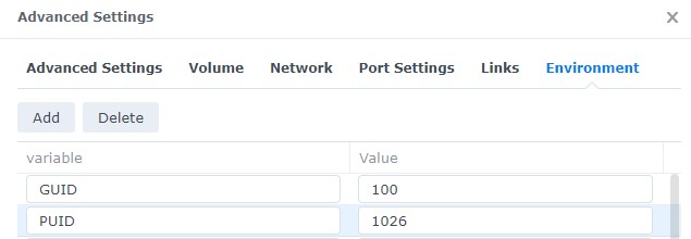 adding the PUID and GUID values to ensure the container can access media