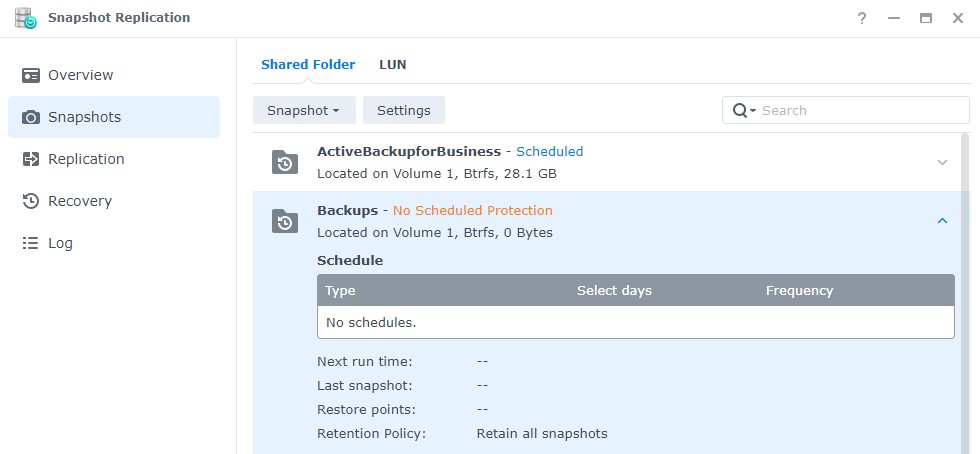 snapshots folder menu