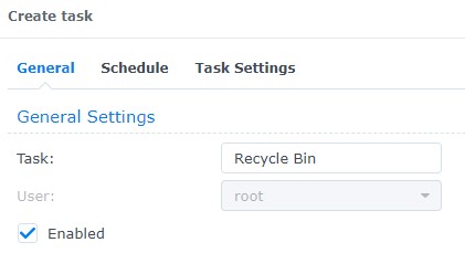 enabling recycle bin task and creating it