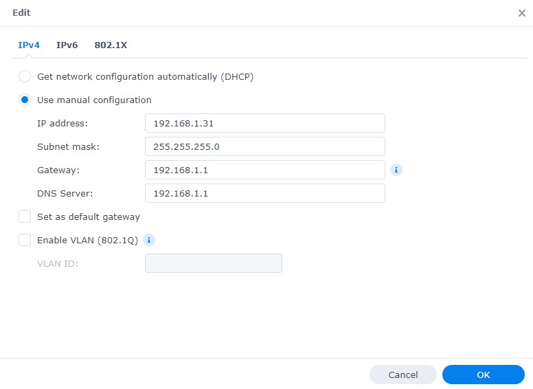 set static ip for synology nas