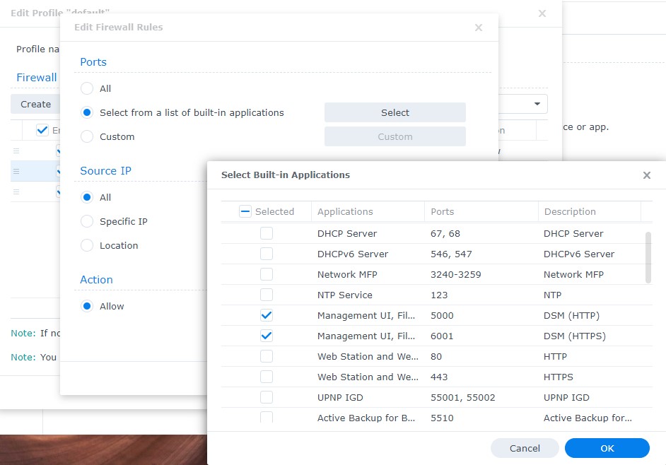 example firewall rule in dsm