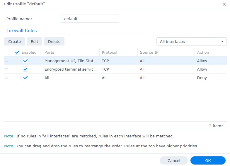 firewall rules page