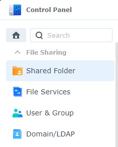 selecting shared folder in dsm