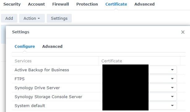 configuring a certificate in synology dsm