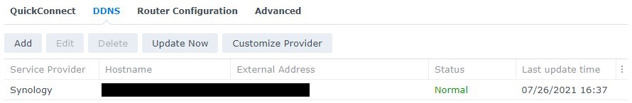 ddns settings in synology dsm