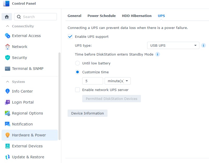 ups settings page