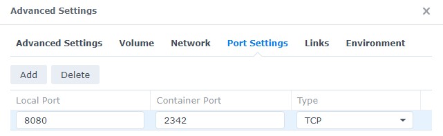 defining port settings for the container