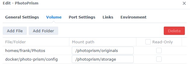 connecting photoprism to the personal space in synology photos