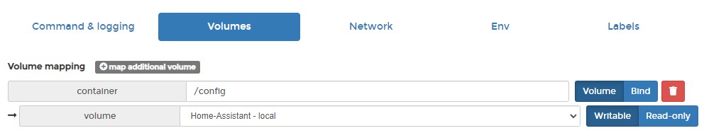 mounting the volumes in portainer