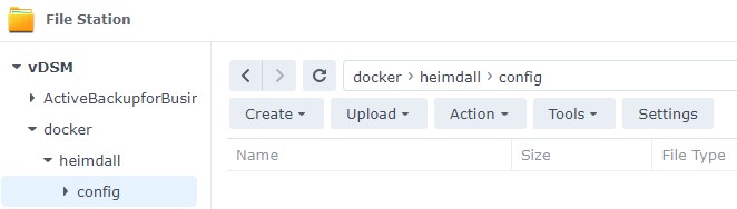 how to setup heimdall on a synology nas - creating a config folder in synology dsm for heimdall
